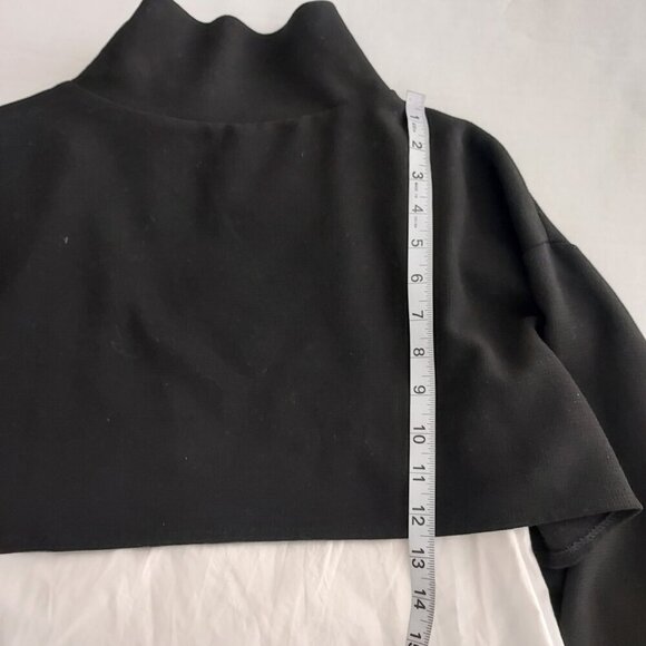 Zara Black/White Mock Neck Shoulder Zip Layered Top Size Medium - Picture 8 of 13
